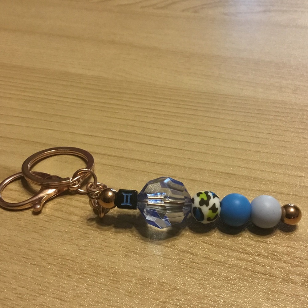 Gemini Keychain with Blue Beads